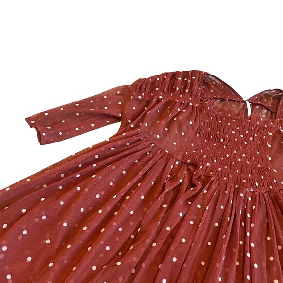 Free People Rust Orange Polka Dot Babydoll Top Sheer Chiffon Size Small Women's - Picture 3 of 11